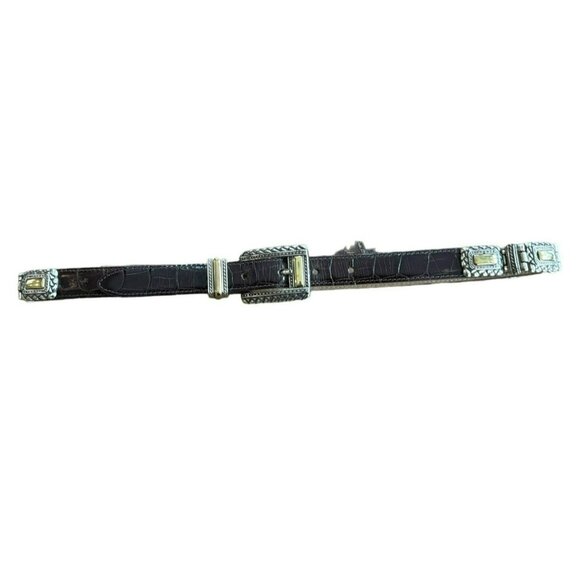 Brighton Accessories - Brighton Women's Croc Embossed Leather Belt Medium 44209 Silver Gold Vintage 90s